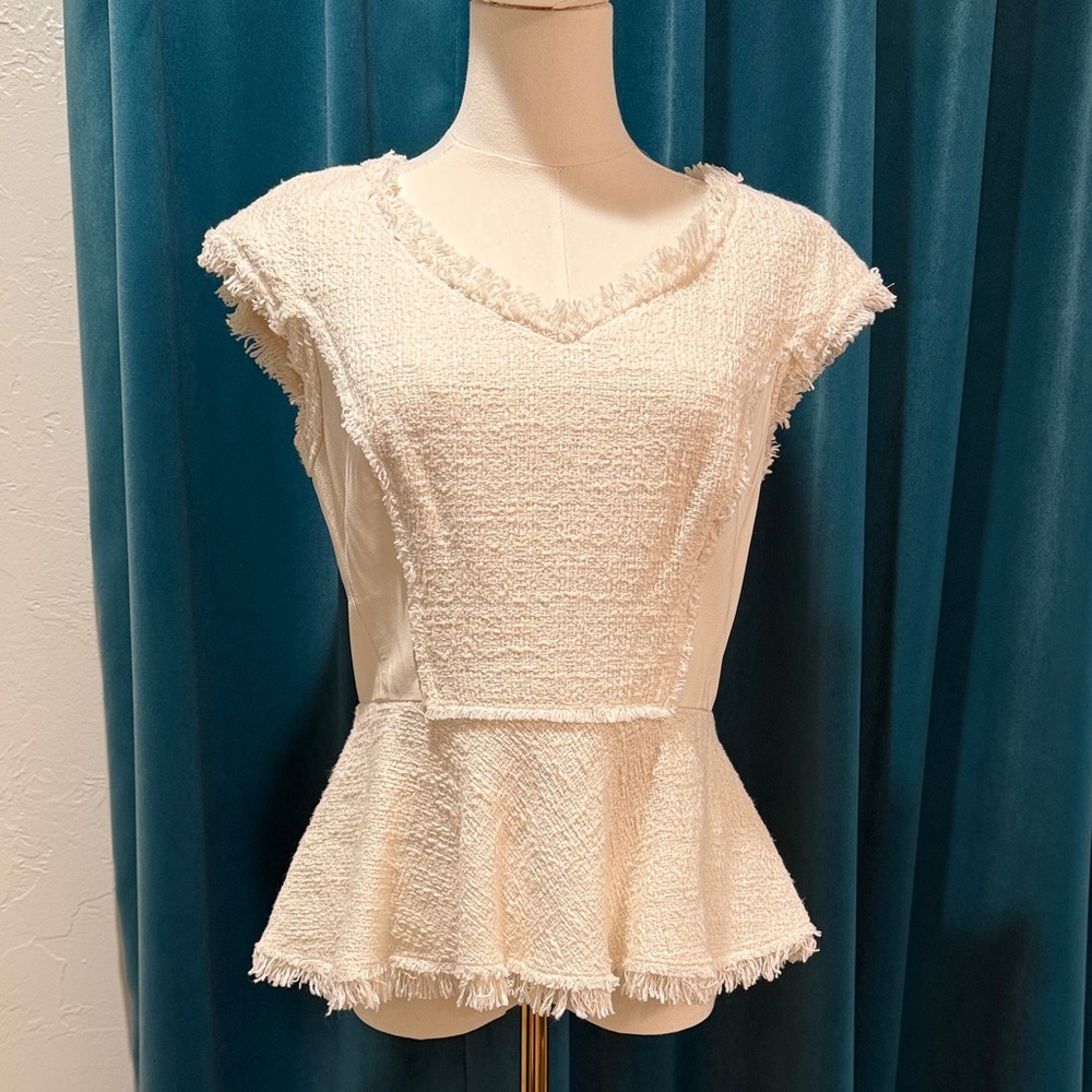 Rebecca Taylor Cream Textured Peplum Blouse